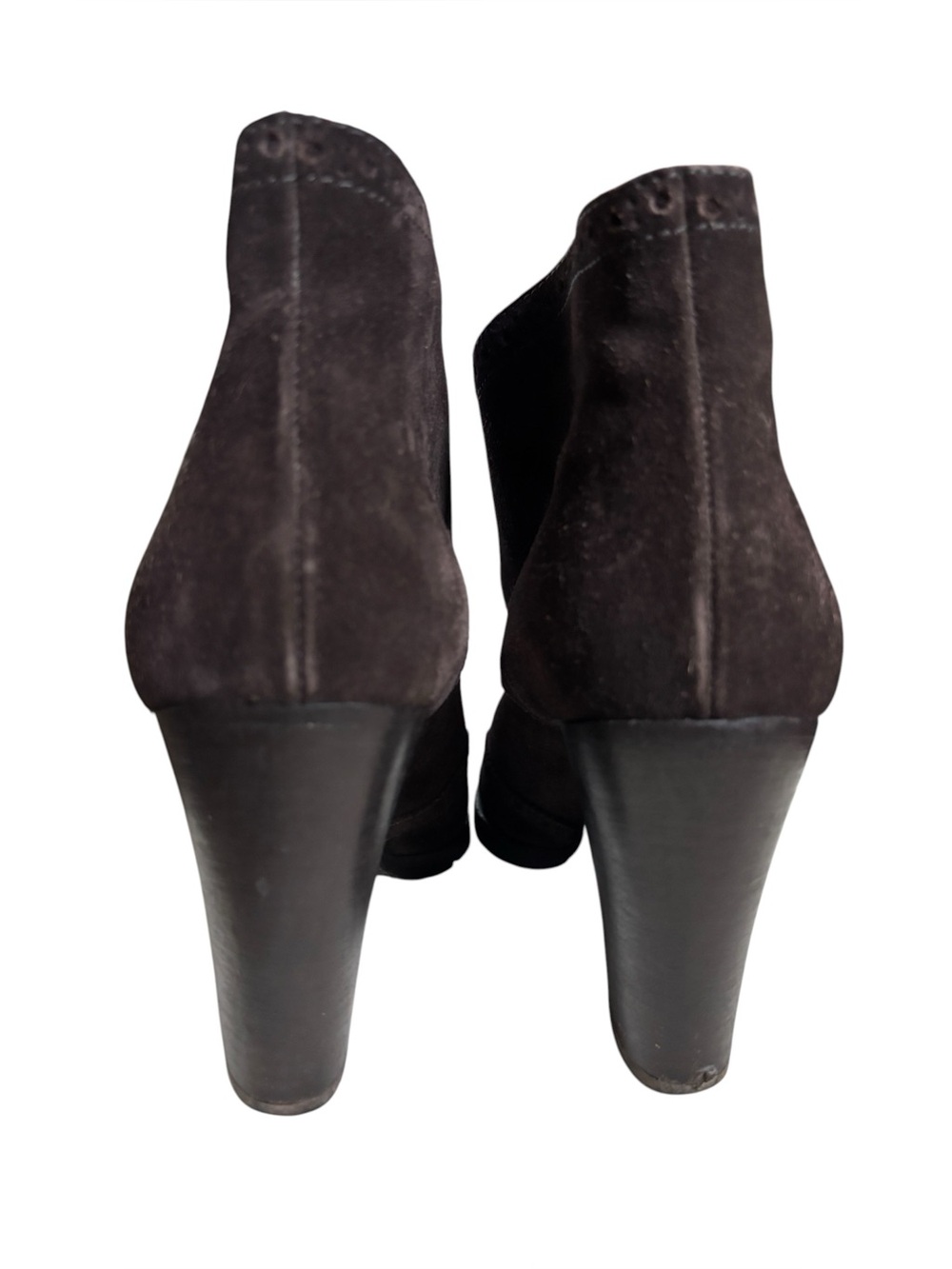 Authenticated Prada Milano Dark Brown Suede Brogue Heeled Ankle Boots - Picture 3 of 11